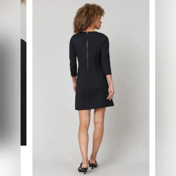 SPANX Perfect A-line 3/4 Sleeve Sheath Dress Black Office Career Wear Women